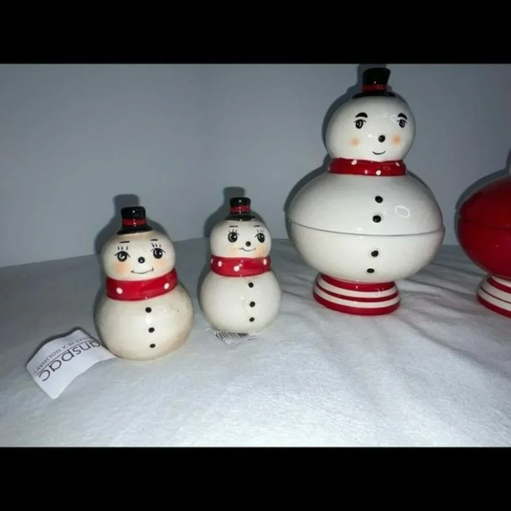 Johanna Parker Santa & Snowman Ceramic Salt & Pepper Shakers & Candy Dishes